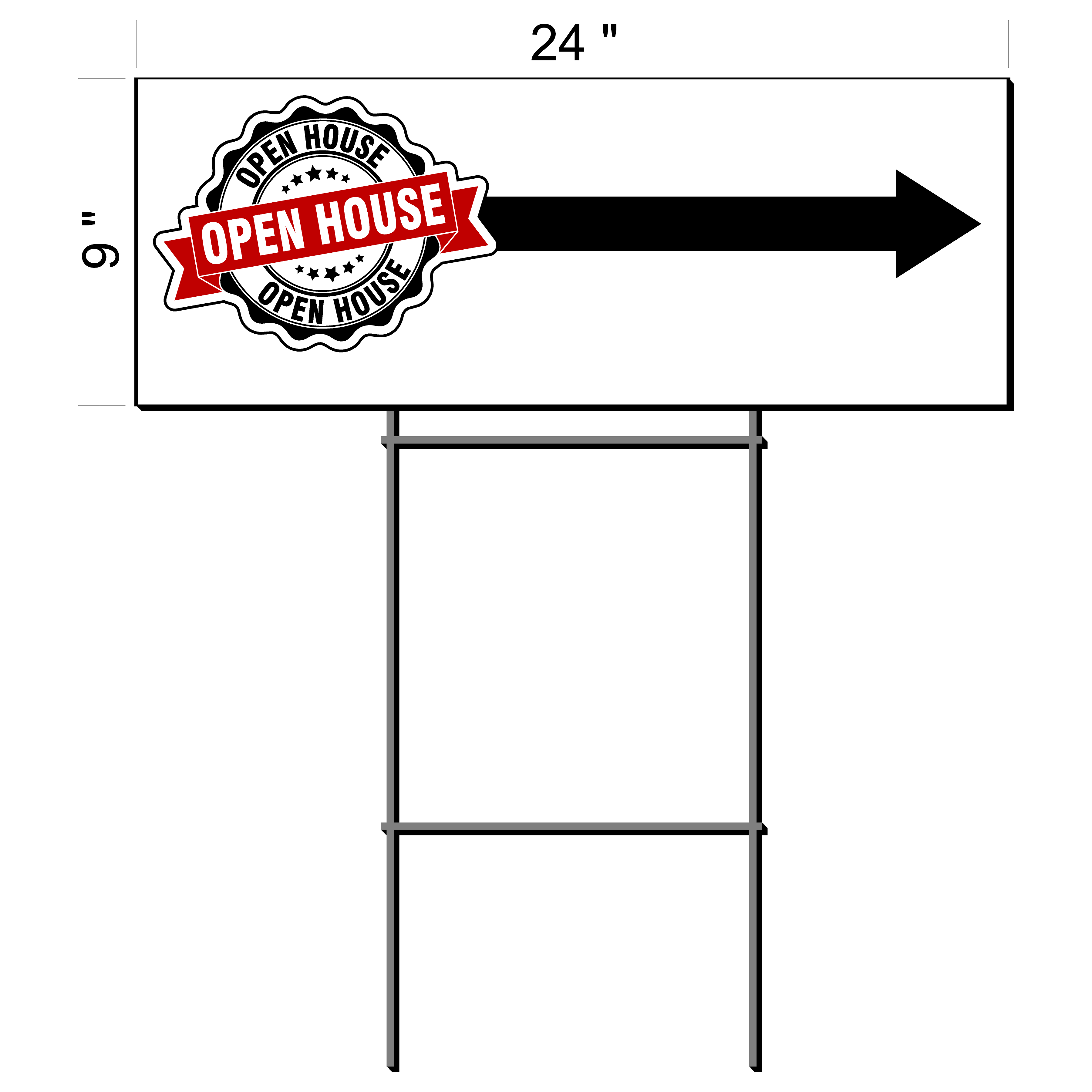 Open House Directional Double Side Sign with Stake 9x24