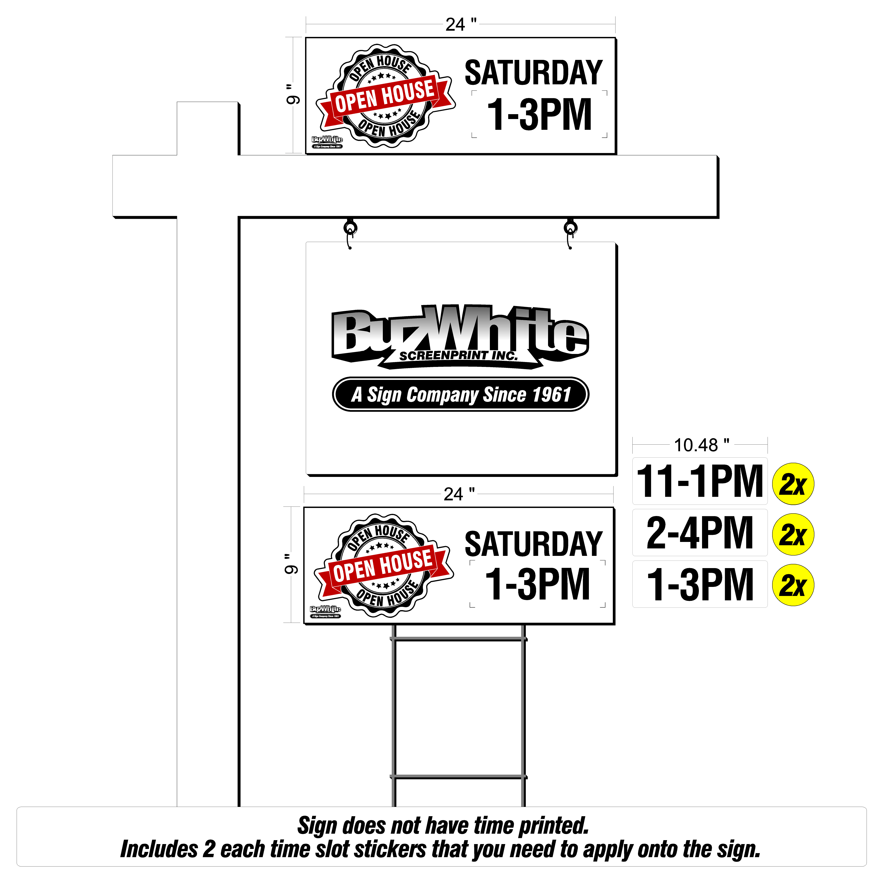 Open House Sign w/ Stake & Time Slot Stickers!